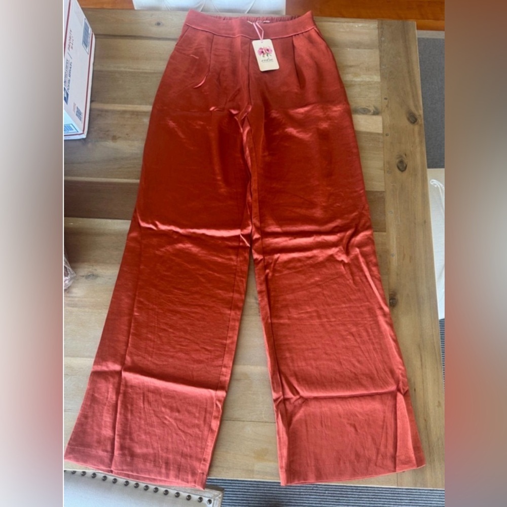 Entro Rust Satin Wide Leg Pants